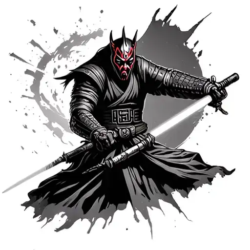 Samurai Darth Maul lightsaber battle tattoo design idea