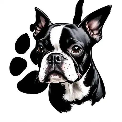 swallow bird and Boston terrier dog paw print tattoo design idea