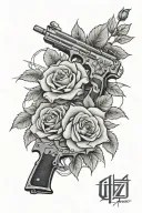 roses and 2 uzi guns tattoo design idea