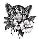 Leopard Print and flowers tattoo design idea