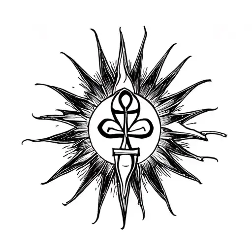 8 pointed sun filled sky with ankh symbol incorporated tattoo design idea