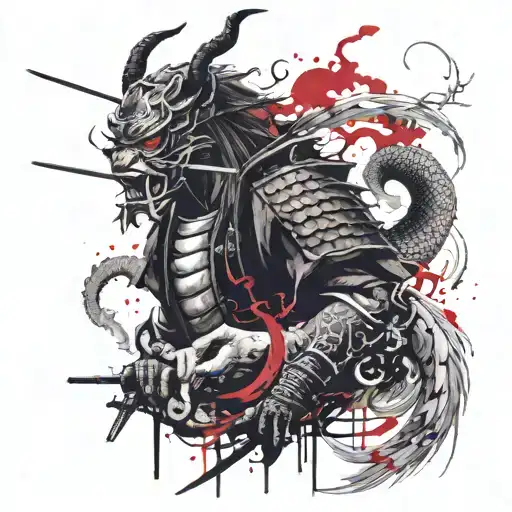 Samurai and Chinese Dragon tattoo design idea