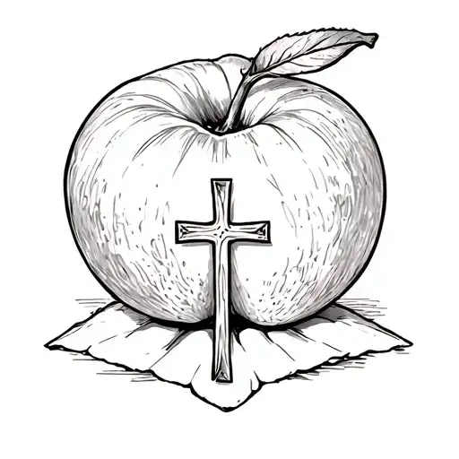a peach with a cross behind it tattoo design idea