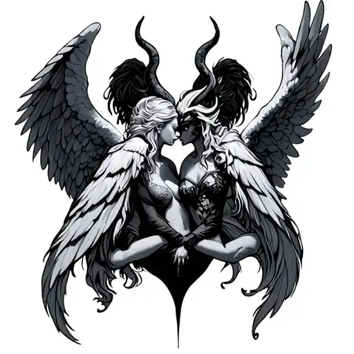 Angel and demon with wings tattoo design idea