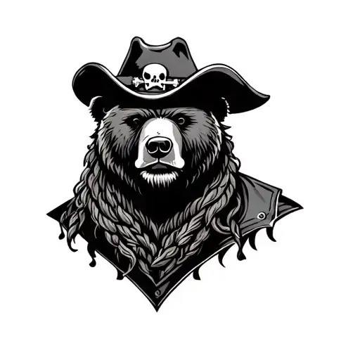 Bear with pirate-lock, cowboy hat with brave face tattoo design idea