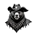 Bear with pirate-lock, cowboy hat with brave face tattoo design idea