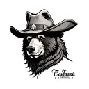 Bear with pirate-lock, cowboy hat with brave face tattoo design idea