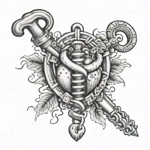 rod of Asclepius with photo realistic heart and vital signs   tattoo design idea