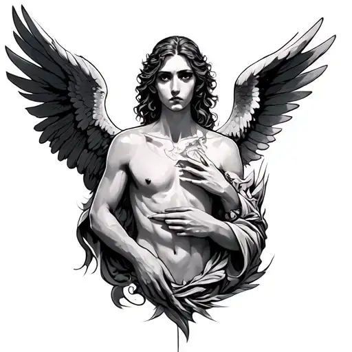 a tattoo from the neck to the arm on the theme of angels and demons tattoo design idea