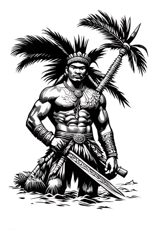 I want a tattoo stencil of the filipino warrior lapu lapu drawn in an american traditional tattoo style. I want it to be tattoo design idea