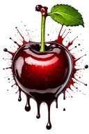 a cherry, with stem, coated in chocolate dripping off it and one large splatter tattoo design idea