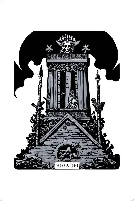 tarot cards mixing elements of death, the tower, the king of wands tattoo design idea