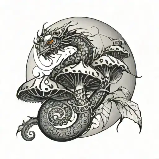 fibonacci spiral mushrooms moon sun dragon fly tattoo design idea