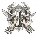 hands holding in front of heavens gates doves flying tattoo design idea