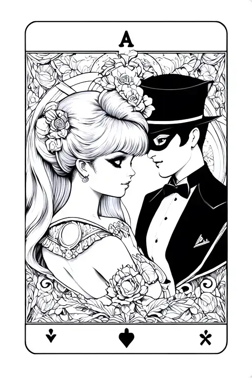 Sailor Moon and Tuxedo Mask as the Lovers tarot card tattoo design idea