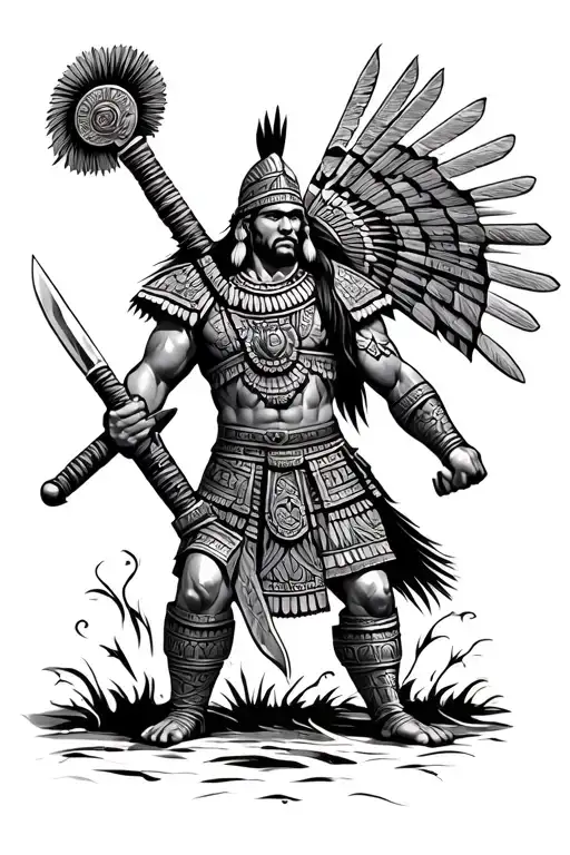 Aztec warrior wielding a sword tattoo design idea