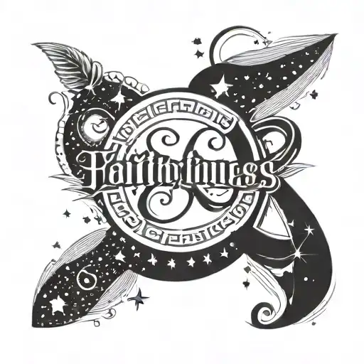 faithfulness word with infinity symbol with stars around  tattoo design idea