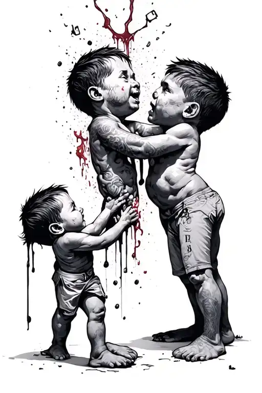 blood, money, drugs, violence, brothers bigger and younger tattoo design idea