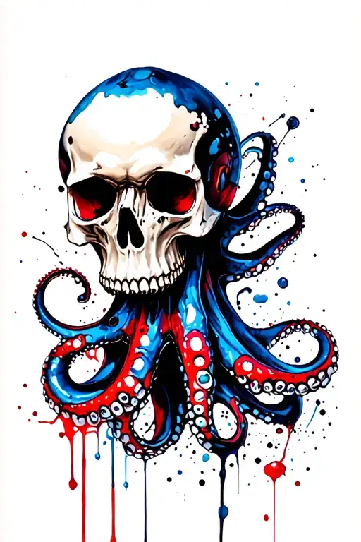 blue ring octopus skull tattoo design idea