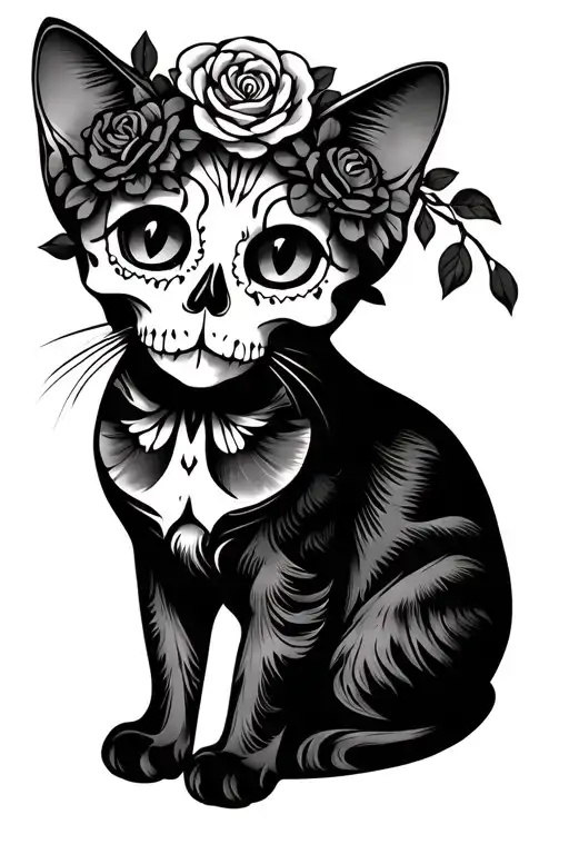 Sugar Skull Cat tattoo design idea