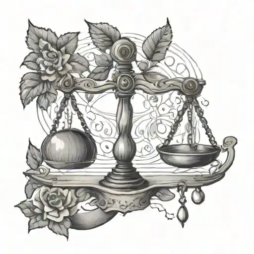 A tattoo design featuring a balance scale intertwined with carpentry tools, symbolizing the client's occupation as a charpentier and their desire for harmony in their work tattoo design idea