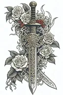 elden ring sword surrounded by roses and rain  tattoo design idea