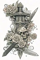 elden ring sword surrounded by roses and rain  tattoo design idea