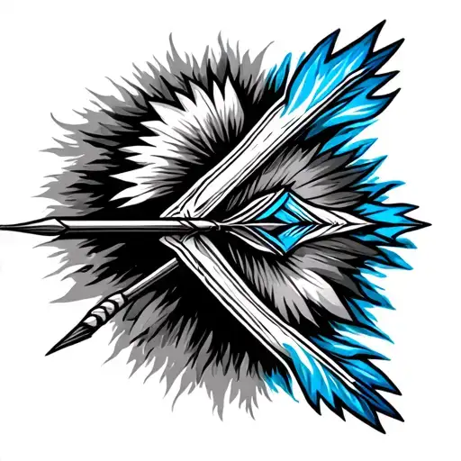 native American bow and arrow with a blue flaming tip tattoo design idea