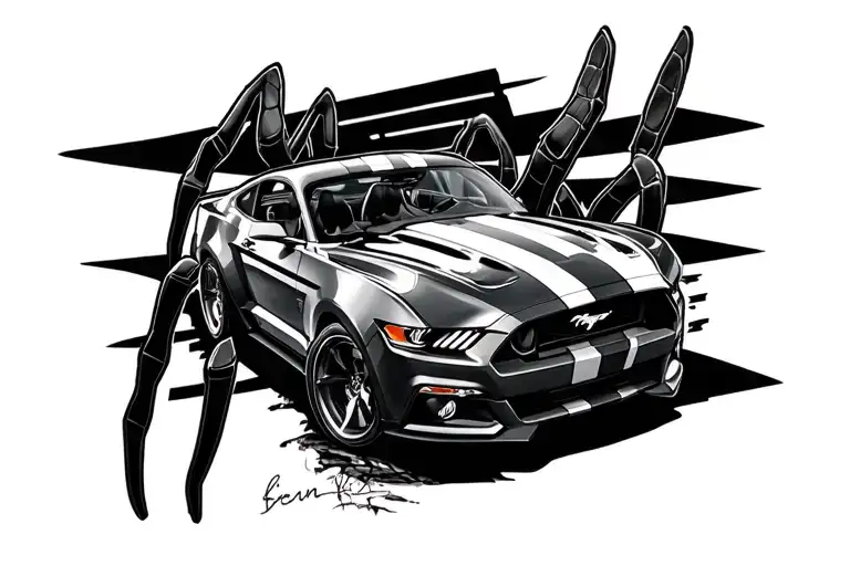 ford mustang spider tattoo design idea