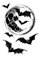 bats flying to the moon tattoo design idea