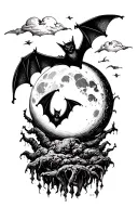 bats flying to the moon tattoo design idea