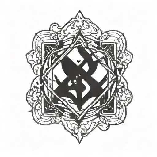 An edgy blackwork tattoo featuring a sigil design inspired by punk culture, with subtle hints of shibari and music symbols tattoo design idea