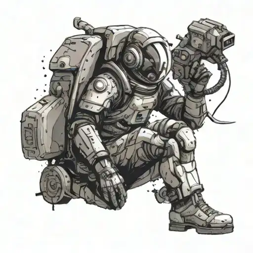 route sales manager in a futuristic space suit insired by Spe labor levis tattoo design idea