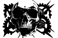 warhammer 40k mechanicus skull with gears and electrical elements tattoo design idea