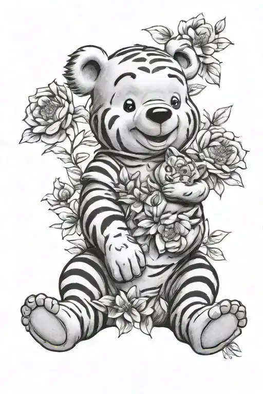 Footprint Baby birthflower Winnie Pooh Tiger full body tattoo design idea