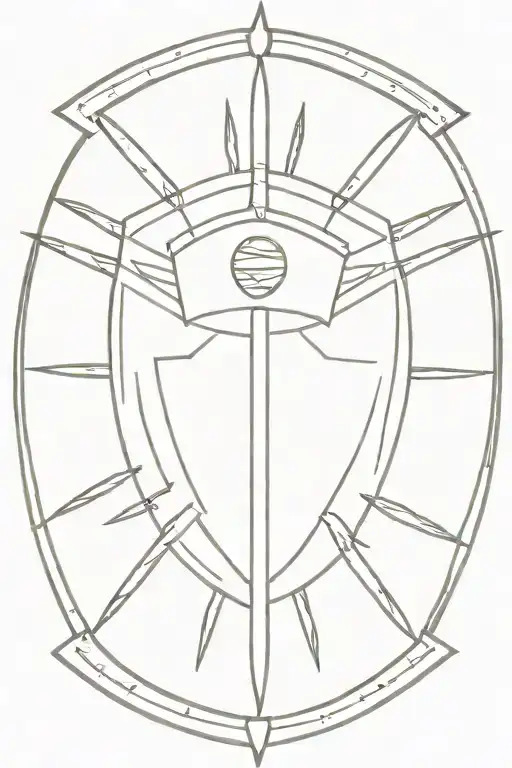 African Massai shield with two spears crossing behind the shield. Only using black. It needs to be symmetrical.  tattoo design idea