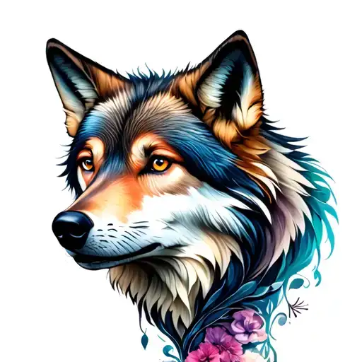 Feminine wolf tattoo design idea