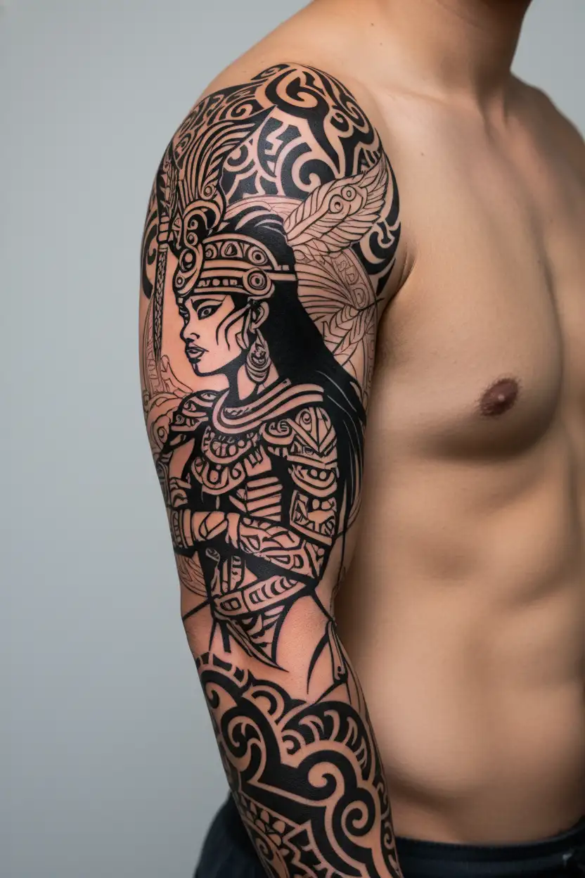 Filipino warrior woman standing proud and myt tattoo design idea