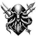 Dnd sleeve with mindflayer, beholder, weapons, and mimic incorporated tattoo design idea