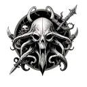 Dnd sleeve with mindflayer, beholder, weapons, and mimic incorporated tattoo design idea