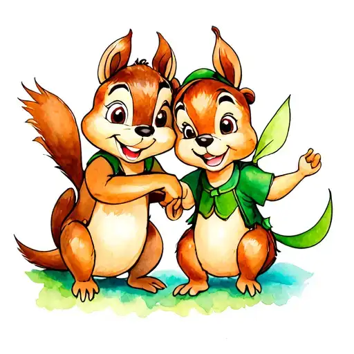 Chip and Dale with Peter Pan and Baloo tattoo design idea