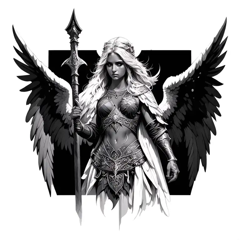 angelic warrior tattoo design idea