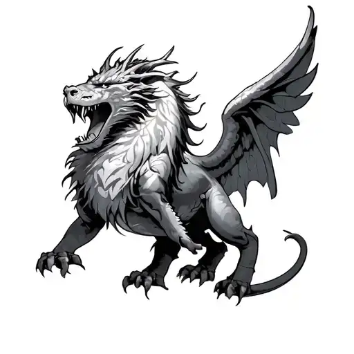 loin with mouth open, Angel,dragon  tattoo design idea