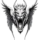 loin with mouth open, Angel,dragon  tattoo design idea