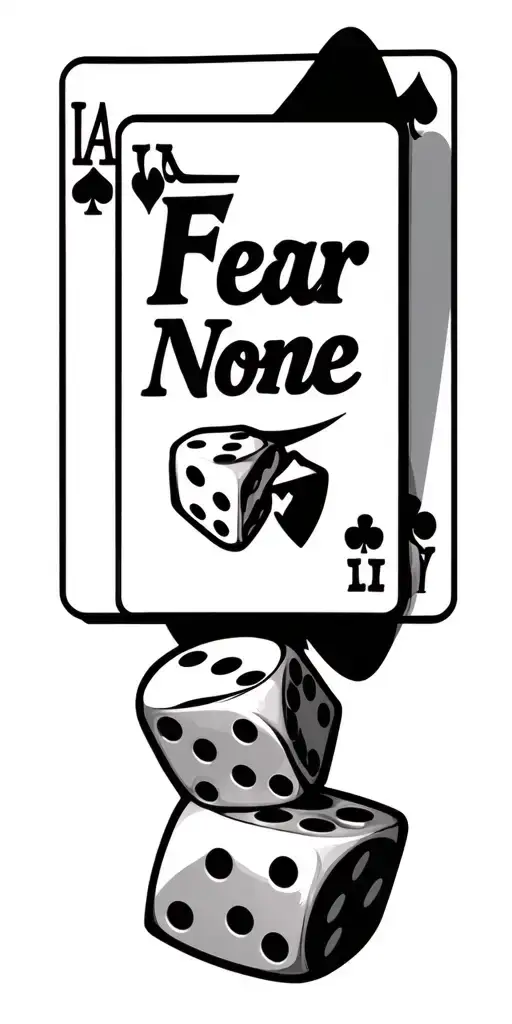 Cards and dices with text saying Fear None in gangster font tattoo design idea