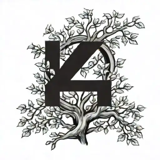 Capital H with a tree growing tattoo design idea