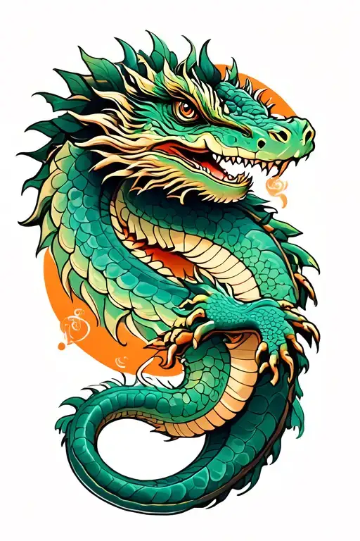 Chinese Water Dragon curled tattoo design idea