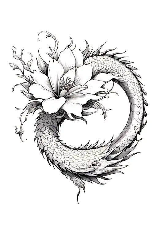 dragon flower tattoo design idea