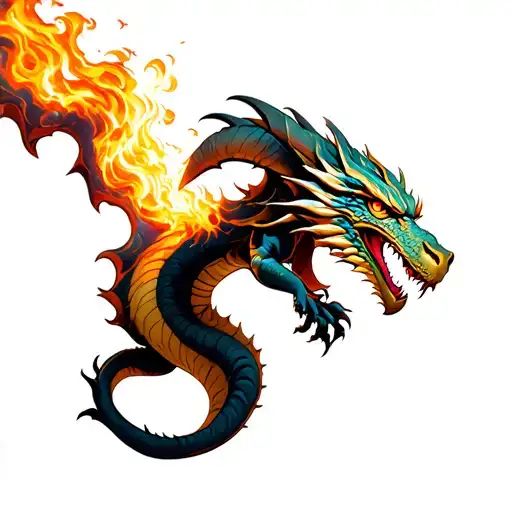 Aries the dragon breathing fire tattoo design idea