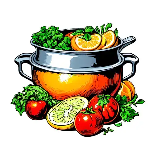 culinary, 212 degrees, steami g pot fresh fruits and vegetables  tattoo design idea
